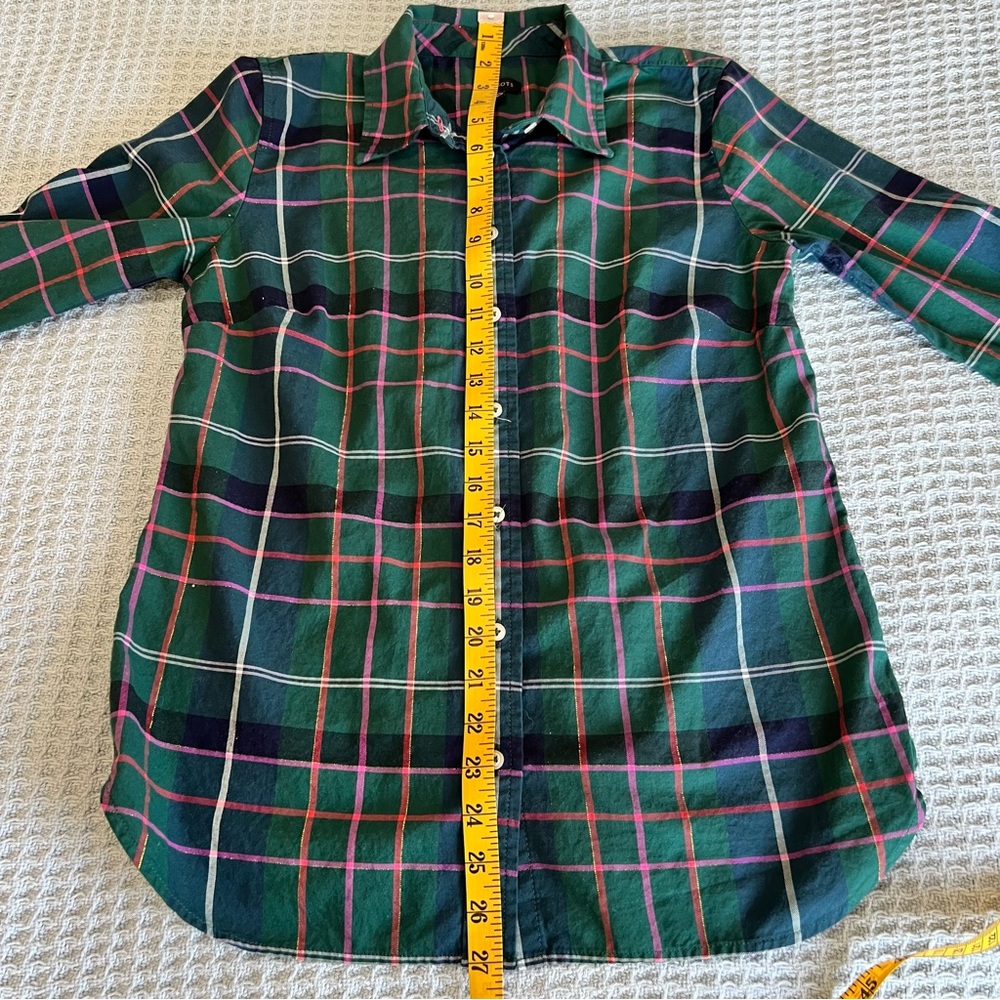 Talbots Plaid Button Down Shirt Womens XS Extra Small Green Blouse Top Festive - Picture 8 of 8